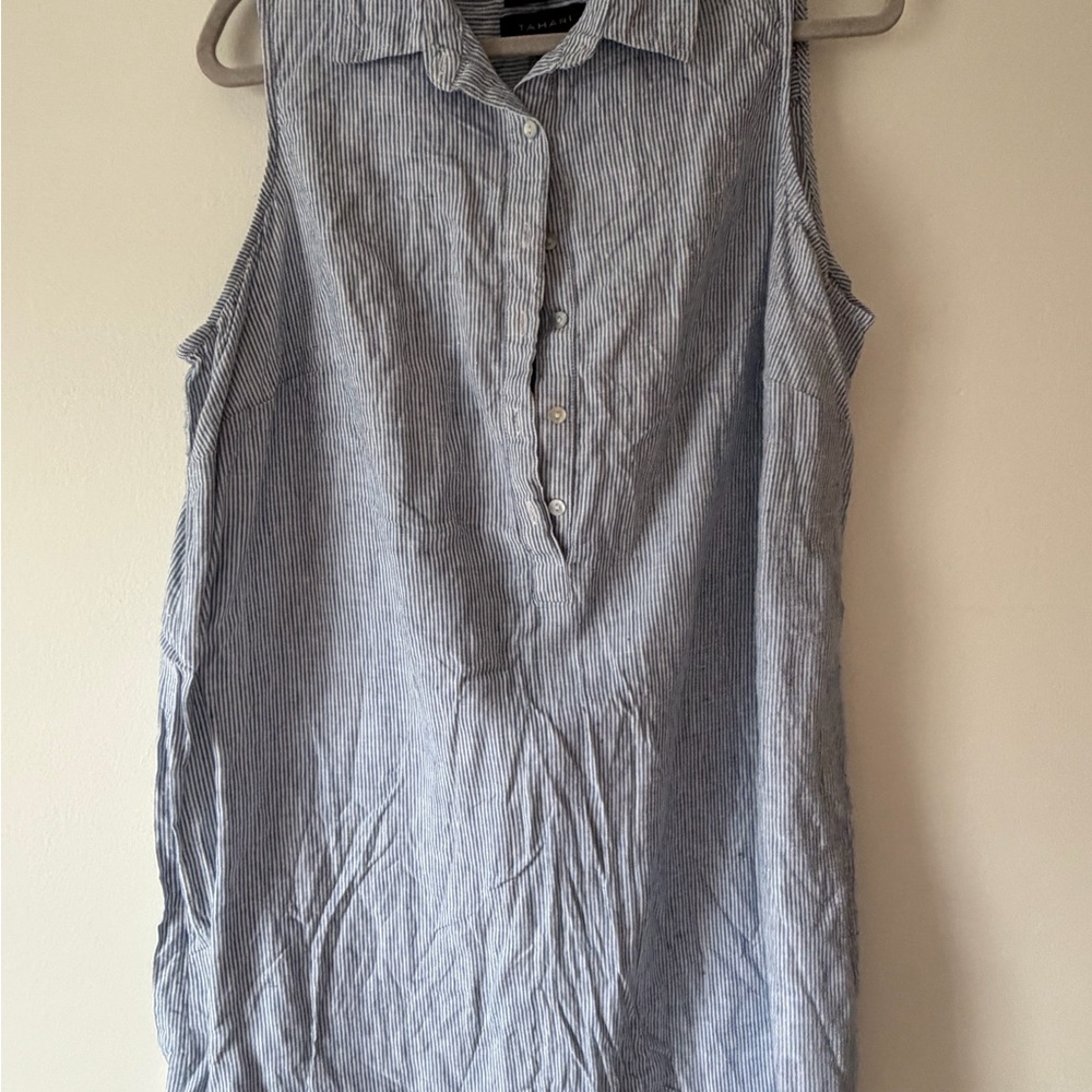 Tahari Blue and White Striped Sleeveless Dress
